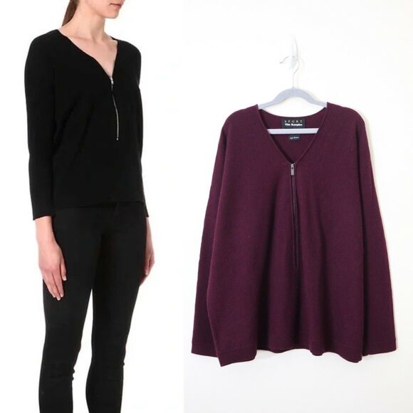 The Kooples Sport Size XS Cashmere Zip Front V Neck Sweater Burgundy Red - Picture 1 of 12